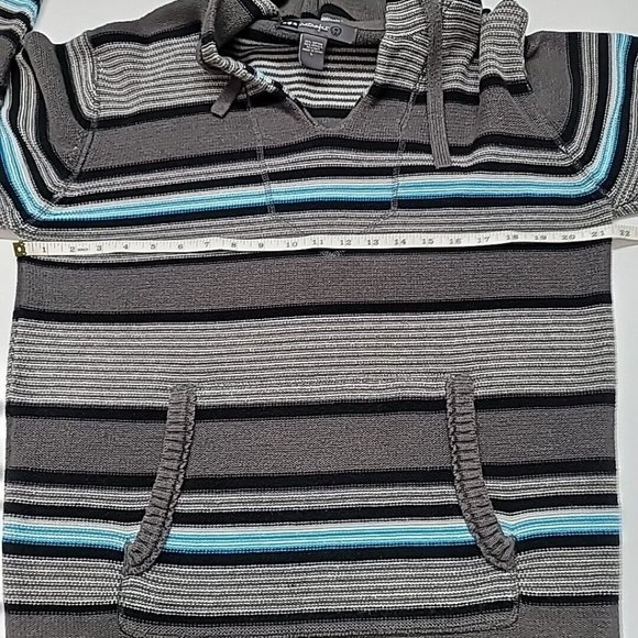 Retrofit Men's Knit Hoodie Hooded Sweater Size Large Gray Blue Striped FLAWED - Picture 10 of 13